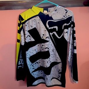 XS FOX JERSEY. Black,gray, neon yellow. Splatter paint pattern. Light weight